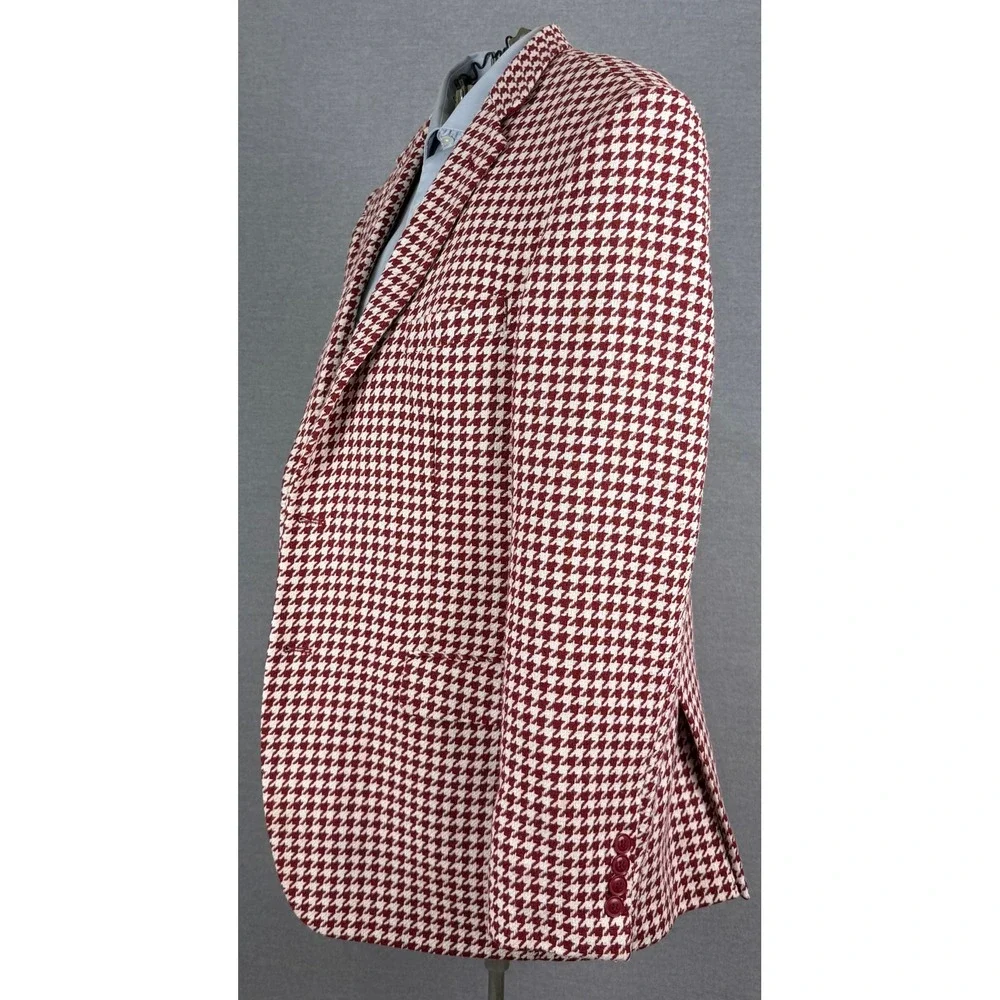 Linea Uomo Mens 44R Blazer Burgundy White Houndstooth Two Button Sport Coat